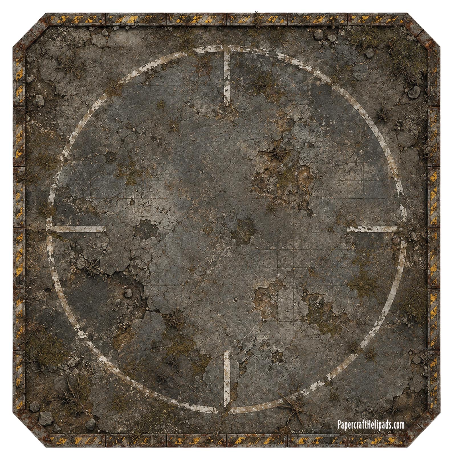 Free printable post-apocalyptic helicopter landing pad with weathered helipad markings
