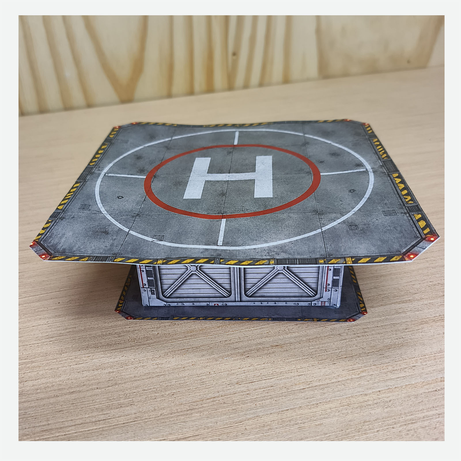 Nearly completed hospital helipad diorama assembled without the detachable access ramp