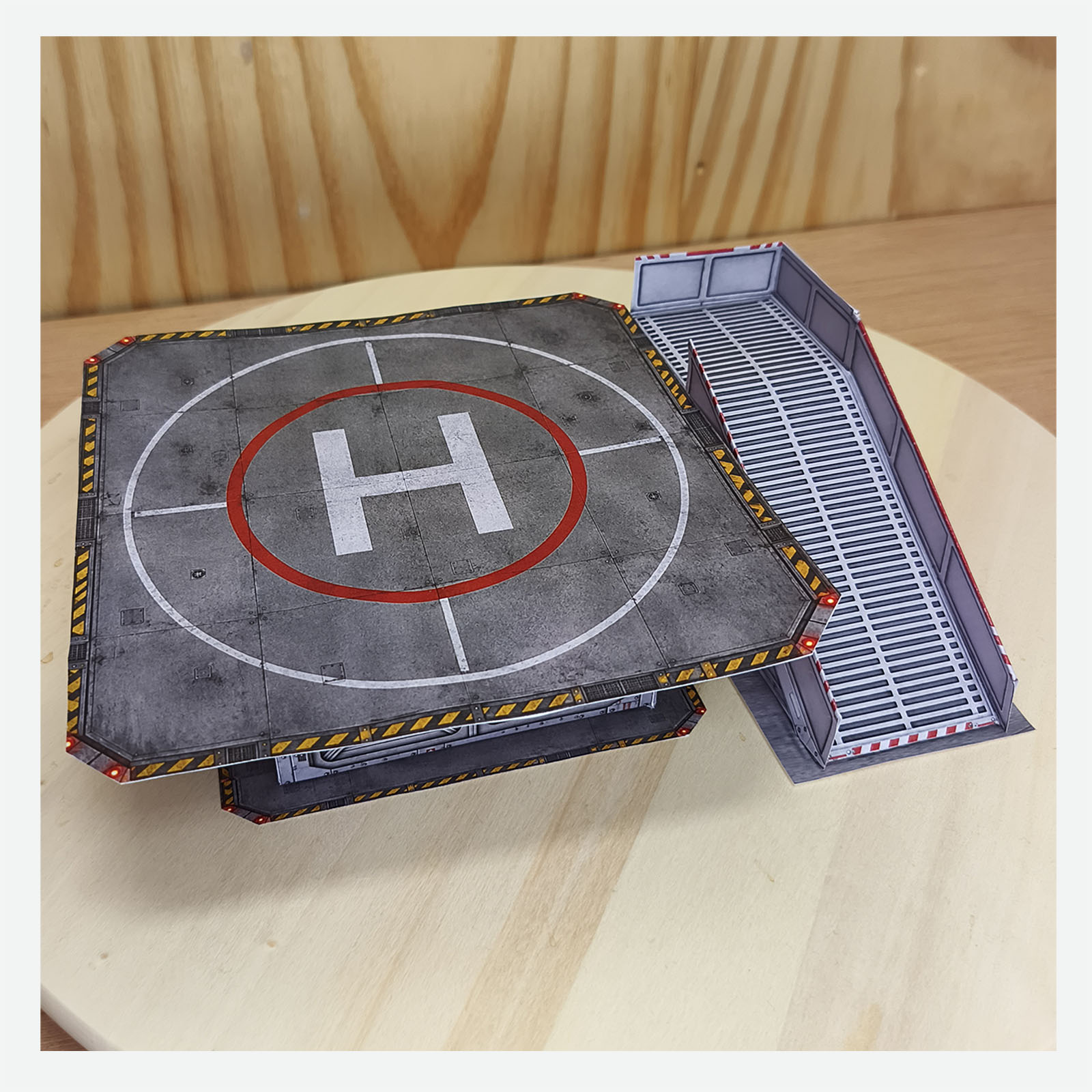 Detailed top view of the completed printable hospital helipad and detachable access ramp